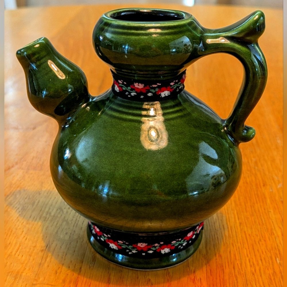 Vintage Gmundner Keramik Green Ceramic Pitcher Pottery Austria Numbered #29973
